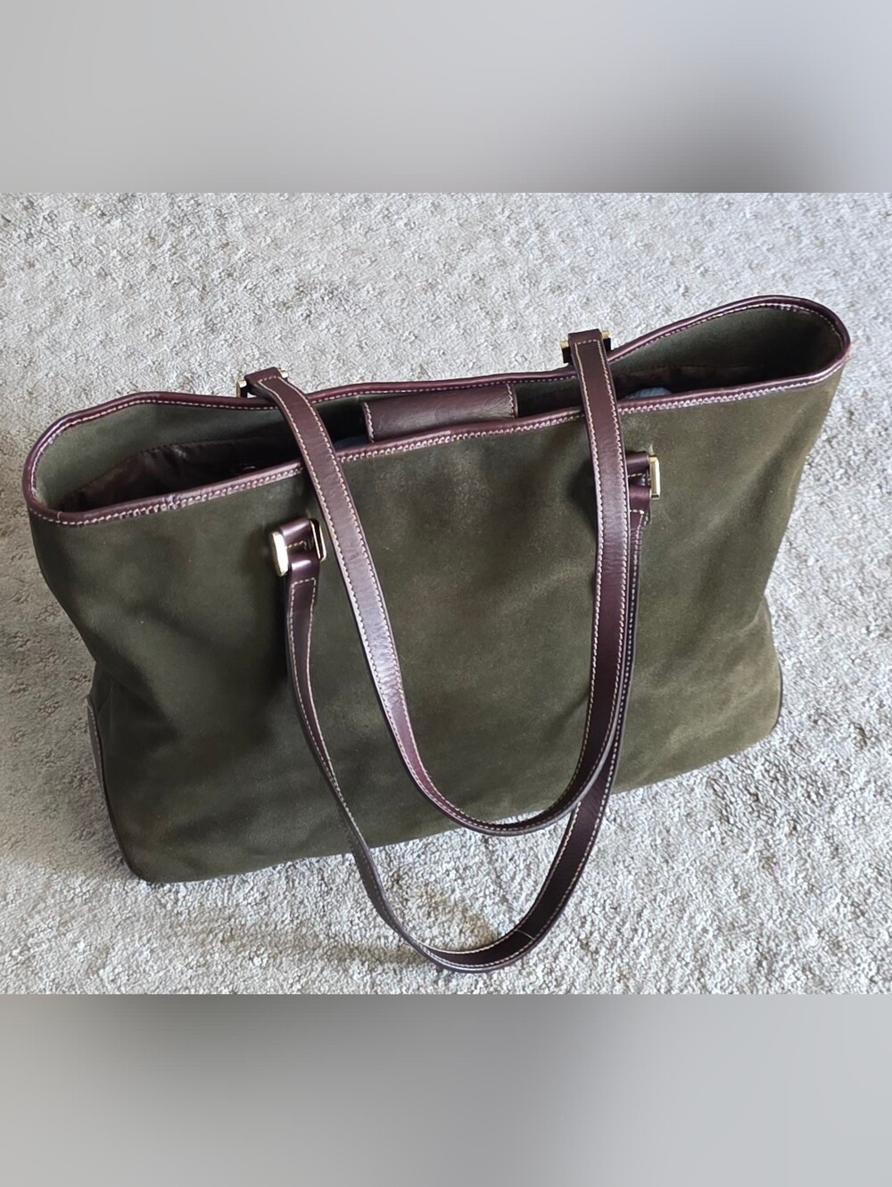 Lauren Ralph Lauren Olive Green Suede Tote with Brown Leather Straps****SALE**** - Picture 10 of 16